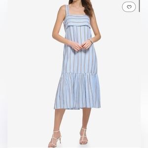 DKNY size large Sleeveless Lurex Stripe Dress Color:Frosting Blue Combo